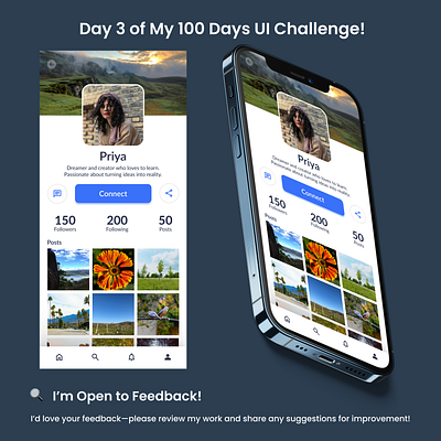 Day 3/100 - Profile Screen For Social Networking Mobile App ui