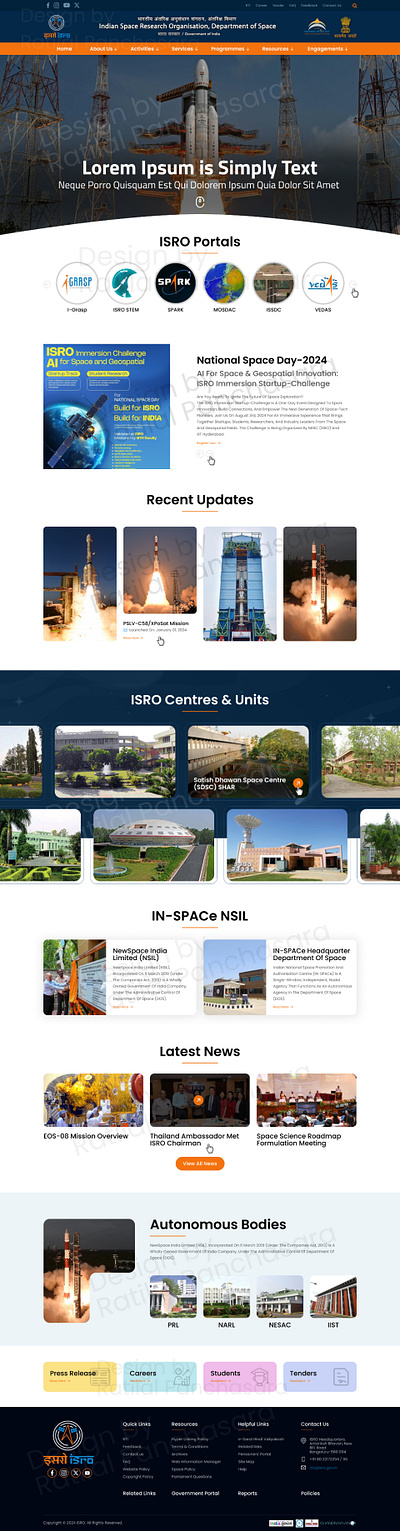 ISRO Website Homepage Re-design Concept adobe xd figma homepage design jitter motion animation landing page design ui design ux design