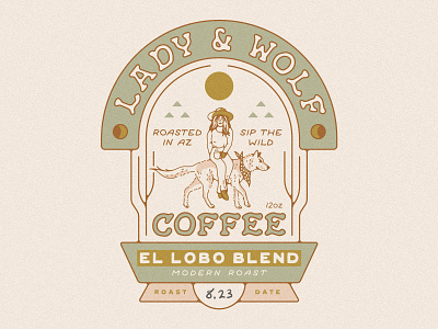 Lady & Wolf - Coffee Bag Packaging arizona bandana cactus coffee coffee bag label cowgirl cowgirl boots cowgirl hat coyote illustration label lady moon packaging design roast southwest sun typography western wolf