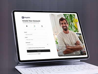 Sign up page — keydot / uixaziz create account figma form log in login quote sign up signin signup simple testimonial ui ui design ui designer uidesigner user interface ux ux design webflow