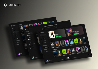 Musizon: The Ultimate Music Experience🎵 api black elegant modern music music player musizon player simple song songs spotify spotify clone ui uiux ux youtube youtube music