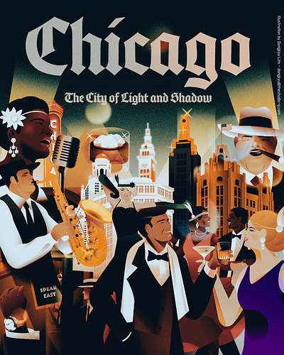 Chicago - The City of Light and Shadow 1920s art deco chicago dance illustration speakeasy vintage