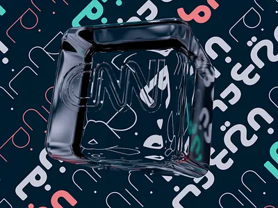 CNN Cube 3d blue c4d displacement glass refraction texture typography