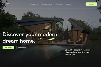 Spotz - Modern Real Estate Landing Page agency apartment branding bright design dream home green houses land landing landing page minimalism modern property real estate realtor ui uiux web web deign