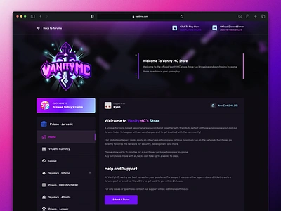 VanityMC Minecraft Server Landing Page Exploration aspinax branding design digital flat graphic design illustration logo minimal new ui web design