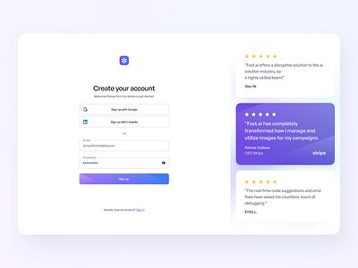 sign up form with reviews for ai assistant product ai clean design ecommerce reviews saas shopify sign in sign up sortly ui ux web webdesign