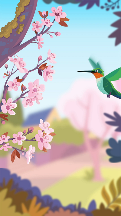 Spring Hummingbird Flowers animation bird blossom cartoon cherry flower hummingbird illustration motion nature season spring tree vector weather