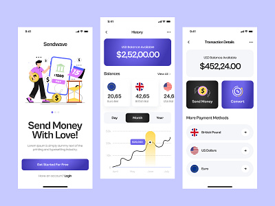 SendWave Fintech App Design app design application branding figma fin app finance application fintech app merchant app modern app online payment app online transfer application payment payment gateway send money transaction ui ui app uiux uxui