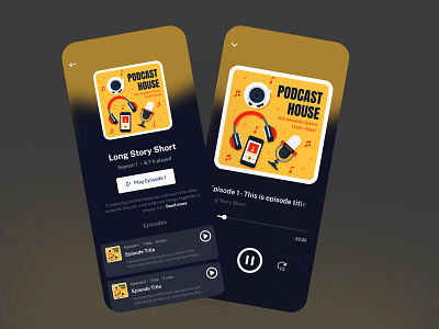 Podcast App app creative design live music player podcast series spotify ui yellow