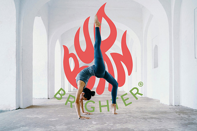 Burn Brighter Logo and Identity brand branding brighter burn exercise fire fitness flame green hand drawn identity illustration lettering logo nutrition red sketches t shirt typography yoga