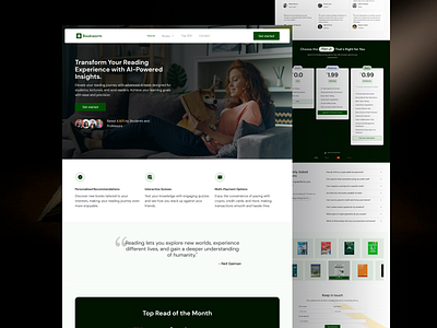 Bookworm website landing page faq features footer hero section landing page pricing section product design testimonials ui ux webapp