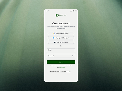Mobile sign-up -Bookworm authentication page mobile app product design sign up ui ux webapp