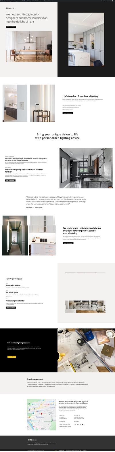 Contemporary website for UK lighting and fixtures specialist landing page retailer website webdesign wordpress