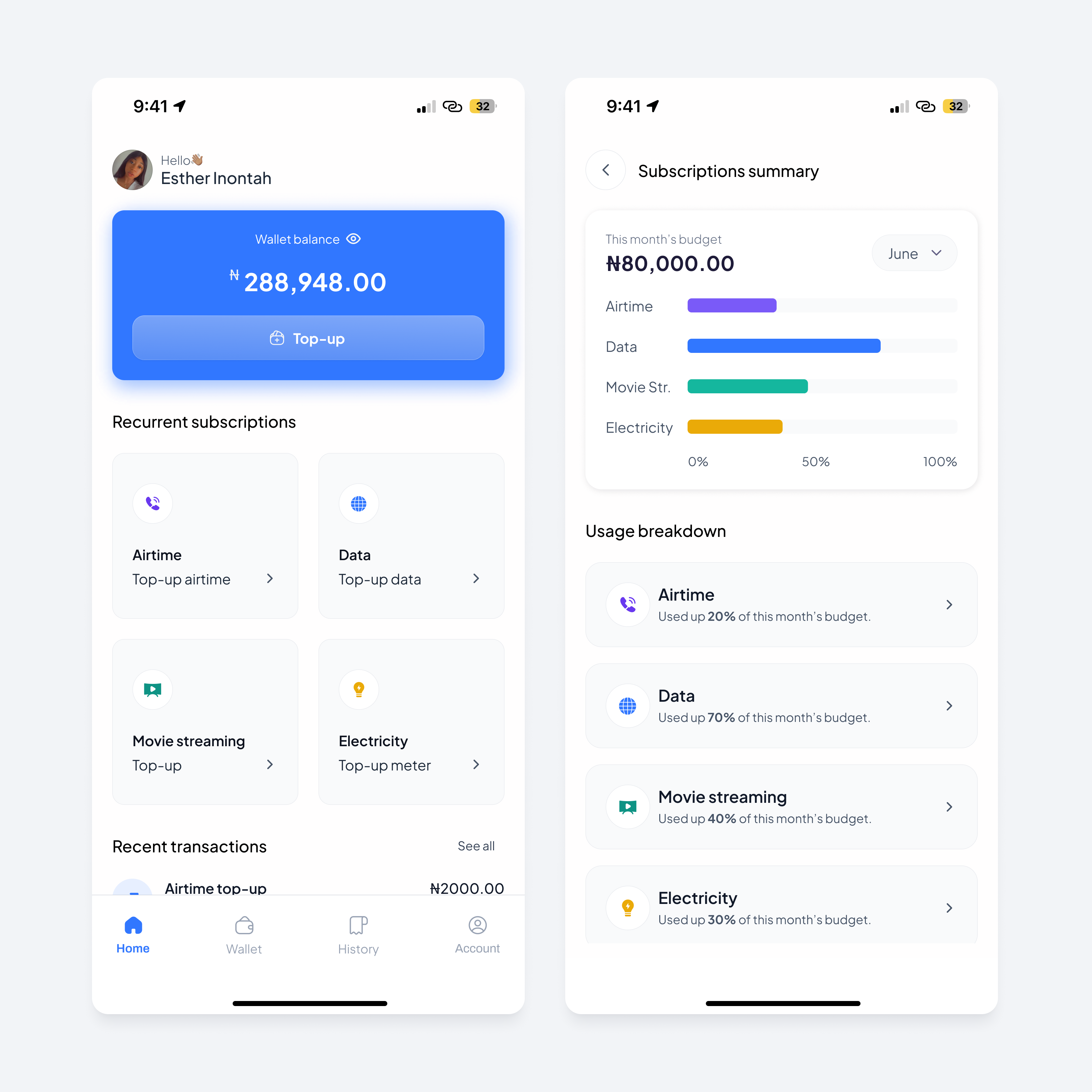 Subscriptions Management UI budgeting finance mobile payments ui uiux userexperience userinterface ux wallet
