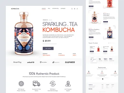 KOMBUCHA - Shopify Website Design for TEA design ecommerce homepage illustration interface landing landing page product product design product details product landing page product website shopify shopify landing page shopify website single product page store web design website woocommerce