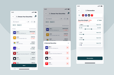 Investing App - Creating and Personalizing Investment app etf fintech investing ui uiux