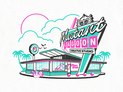 Mutant Motel - Studio Illustration 1950s 50s architecture drawing hand drawn hotel illustration line art mid century modern motel motel illustration mutant neon colors retro throwback vector art vintage