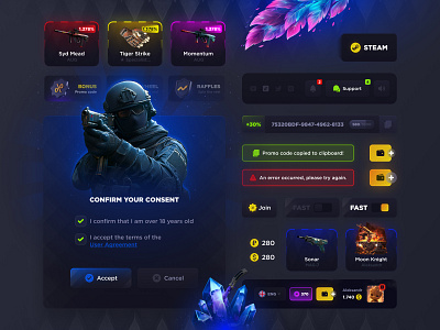 Opening Сases: UI Elements betting casino casino site counter strike cs go cs go betting cs go box cs go cases csgo gambling game interface game kit game slot game ui open case opening сases slots ui casino ux casino web casino