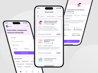 Job Finder Mobile App aplication app app design career clean hire hiring job job finder job search mobile app mobile app design modern portal purple ui design ux design work