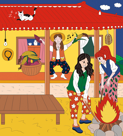 Vacance at korean village Illustration artwork drawing editorial friends friendship graphic design illustration korean magazine sketch summer tour trip vacance vacation