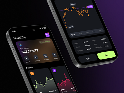 Crypto Wallet App - Mobile Design app bitcoin crypto crypto app dark mode design finance illustration mobile design mockup new shot popular ui ux