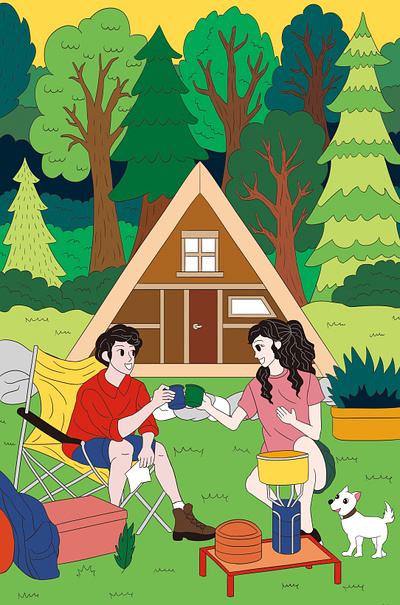 Vacance in forest Illustration artwork camping drawing family forest graphic design illustration korean magazine rest sketch trip vacance weekend