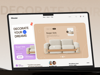 Glossier | Furniture Website Landing Page bestuiux e commerce website furniture furniture landingpage furniture store homedecor furniture store homepage landing page minimalist online shoping website online shopping product website product website design saas shopping website ui ui ux website webflow website layout websitelayout