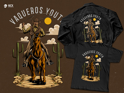 Vaqueros Youth apparel design branding design bronco cowboy custom made hand drawing horse merchandise pencil retro texas texas design texas inspired texas ornament texas shirt texas style tshirt design western wild west