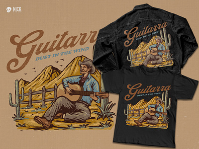 Guitarra apparel design branding design bronco cowboy custom made guitar hand drawing merchandise pencil retro texas texas design texas inspired texas ornament texas shirt texas style tshirt design western wild west