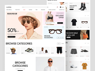 LUXINA - Ecommerce Fashion Website cart clean clothes clothing design ecommerce fashion landing page online shop shop shopify shopping ui web web design website