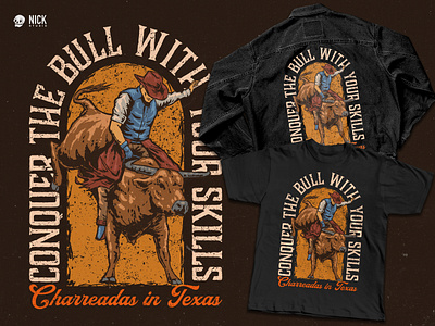 Charreadas in Texas apparel design branding design bronco bull bull riding charrerria cowboy custom made hand drawing merchandise pencil retro texas texas design texas ornament texas shirt texas style tshirt design western wild west