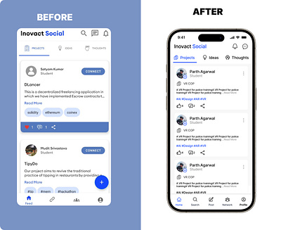 Redesign Inovact Social app Home Page connect feeds figma home inovact social redesign socialmedia thoughts ui ux