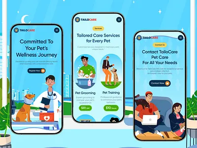 Pet Care website 2d illustration animal care animal shelter branding design doctor app dog care graphic design homepage illustration illustration mobile app landing page medicine mobile responsive design pet care mobile app pet care website ui vector vet care vet service