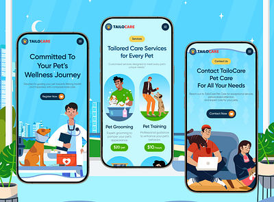 Pet Care website 2d illustration animal care animal shelter branding design doctor app dog care graphic design homepage illustration illustration mobile app landing page medicine mobile responsive design pet care mobile app pet care website ui vector vet care vet service