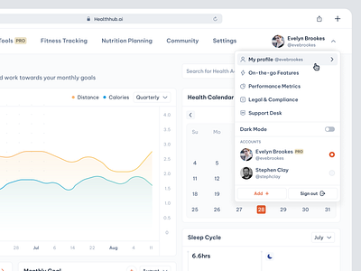 HealthAI Dashboard: Dropdown Menu (Light Mode) dashboard design desktop figma fitness health product saas ui web