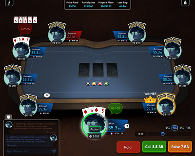 Kiri Poker Game UI/UX bet board card casino game modern poker ui ux