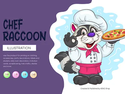 Cartoon Chef Raccoon. adorable animal art cartoon character chef clipart comic coon design illustration mascot raccoon t shirt vector