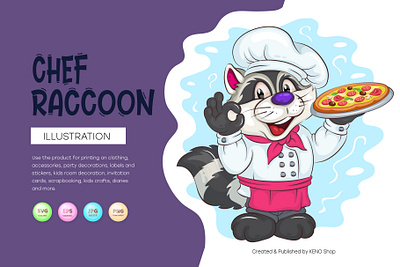 Cartoon Chef Raccoon. adorable animal art cartoon character chef clipart comic coon design illustration mascot raccoon t shirt vector