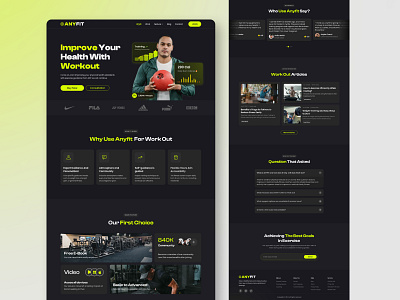 AnyFIT - Workout Landing Page black darkmode fitnah landingpage ui ui design uiux web design website workout