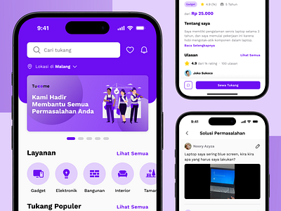 Tucome - Connect Workers and Clients client freelancer job mobile purple service ui ux worker