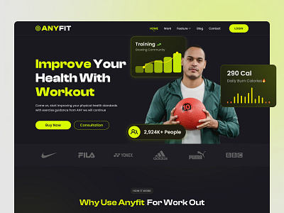 AnyFIT - Workout Landing Page - Hero Section class fitness gym hero landing page ui design website workout