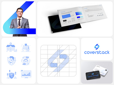 Coverstack Branding brand book brand design brand guidelines brand identity brand revamp branding business card color palette cs logo design design studio graphic design icon design iconography insurance tech logo logo construction stationary typography visual identity