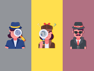 Detective Characters adobe illustrator cartoon character character design crime detective detective characters evidence flat flat design investigation magnifying glass noir people secret agent spy suspense thriller vector vector cartoon