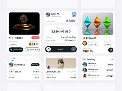 Component - Crypto NFT Mobile App 3d card component design illustration minimal design mobileapp nft ui ux vector