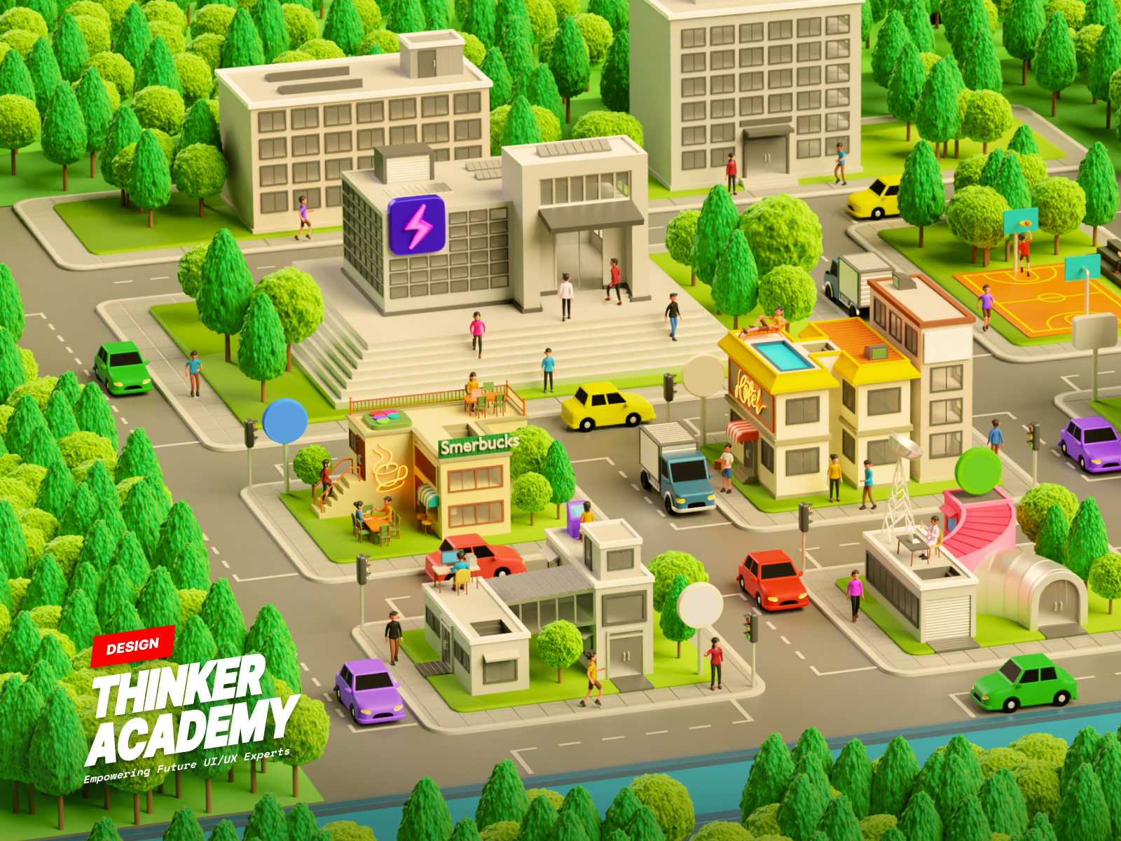 Designopolis: 3D Isometric City 3d animation branding graphic design logo motion graphics