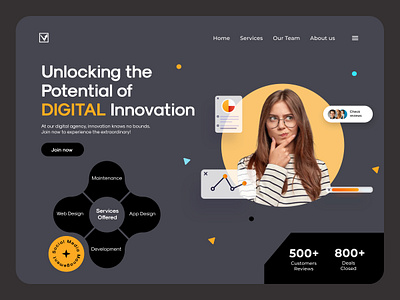 Digital Agency Landing Page charts clean dark theme design digital digital agency digital agency landing page digital agency website digital website graphs home page interface landing page minimal mockup shapes ui user interface ux website