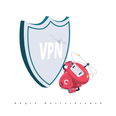 VPN is on accident character design illustration robot vpn vpn is on warning warning page illustration