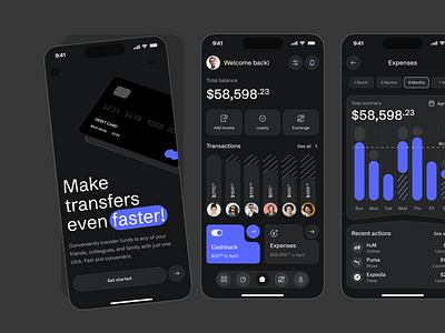 Finance mobile app android app dark design finance flat home ios layo mobile money product studio transfer ui ux