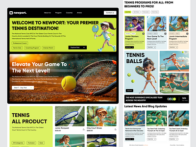 Tennis - Landing Page🔥 3d branding creative design graphic design illustration landing page logo tennis ui ux vector website