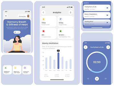 Soul Society - Meditation Mobile App body scan breathe calm calmness calmsoul design digitalwellness exercise figma meditation mentalhealth mindfulness mobile app mobile apps meditation peaceofmind relaxation selfcare session tracker soul apps stressrelief